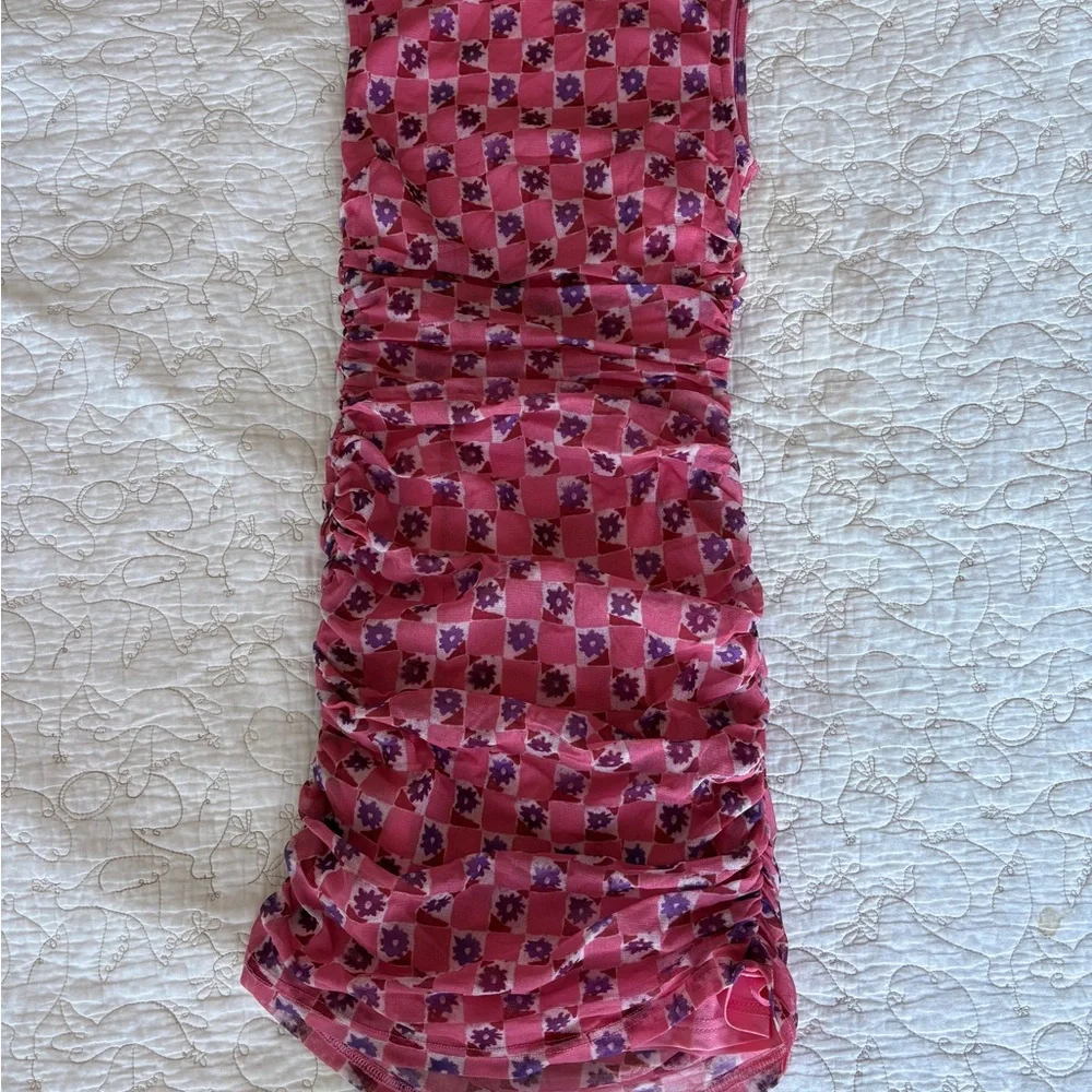 Urban Outfitters Mini Dress with Ruched Sides—Pink & Purple - Picture 2 of 8